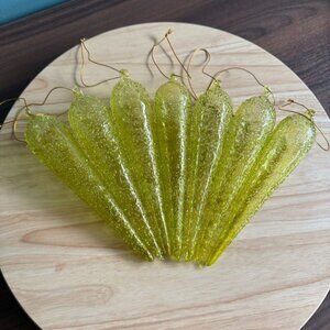 7 Vintage Hand Blown Tear Drop Icicles Sugared Green Celadon 8" Long